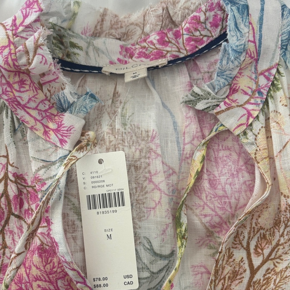 Pilcro Floral Halter Tank Top in White with Pink, Blue, and Tan Prints - Picture 5 of 6